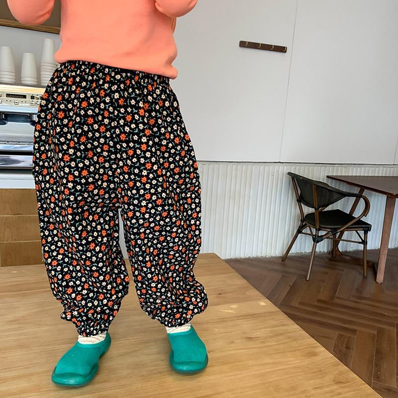 Детские брюки с цветочным принтом для девочек, свободные мягкие брюки, шаровары для малышей