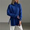 Autumn Winter Women Knitted Sweater High Neck Long Sleeve Casual Tops Solid Color