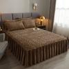 Ultra-soft and Thickened Cotton Milk Velvet Warm Bed Skirt 3pcs Winter Printed Bedspread Short Plush Bed Cover Non-slip Bed Sheet