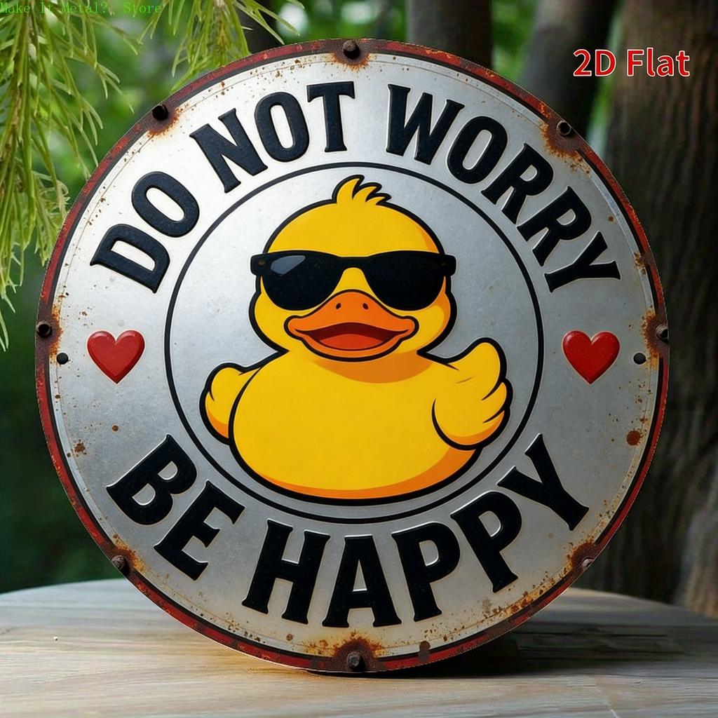 Do Not Worry Be Happy Cool Rubber Duck Retro Metal Sign Fun Positive Wall Decor