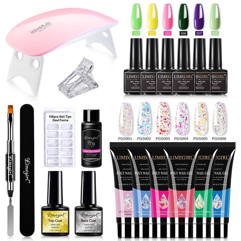 Наращивание ногтей Профессиональный полный поли УФ-гель Маникюрный набор Полуперманентный полигель для ногтей Акриловый набор