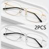 2Pcs Metal Frame Square Reading Glasses Anti-Fatigue Fashion High Definition Presbyopia Diopter