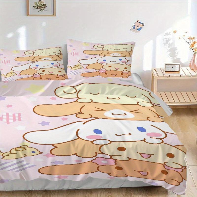 3pcs Jenga Cinnamoroll Bedding Set, Including 1 Quilt Cover and 2 Pillow Shams, Without Filling, Soft and Comfortable Home Bedroom Fabric, F