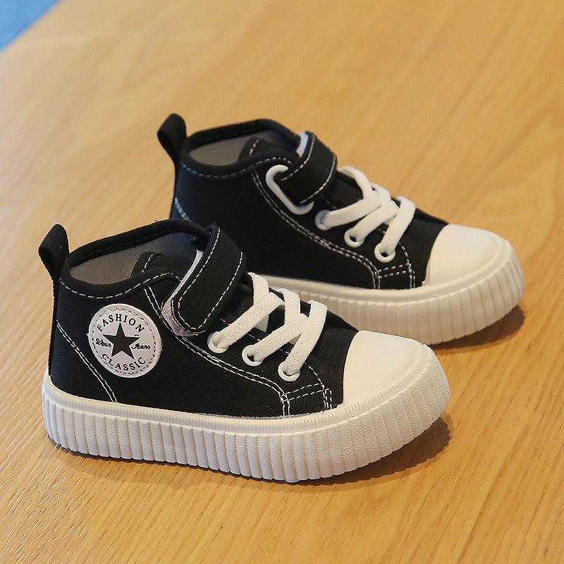 Unisex Kids High Top Canvas Casual Sneakers Non Slip Soft Sole Children Board Shoes