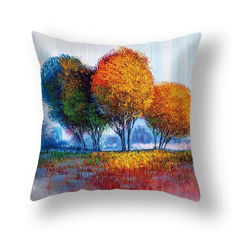Pillowcase Sofa Living Room Colorful Tree Cushion Cover Home Decoration Tree Landscape Pillowcase