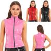 Women Wet Look Tank Tops Zipper Sleeveless Vest Patent Leather Stand Collar Jacket for Nightclub