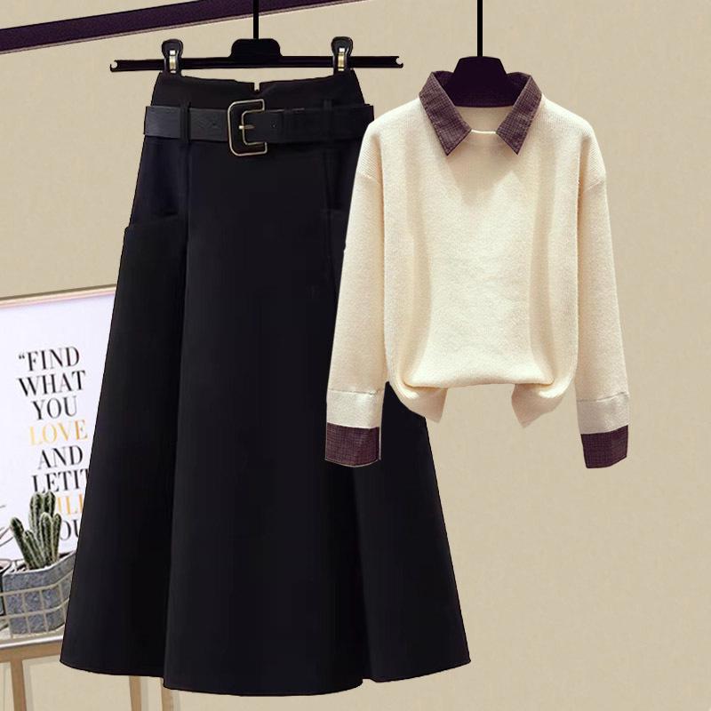 2023 Высококачественный женский комплект из трикотажного свитера и юбки А-силуэта из шерстяной смеси