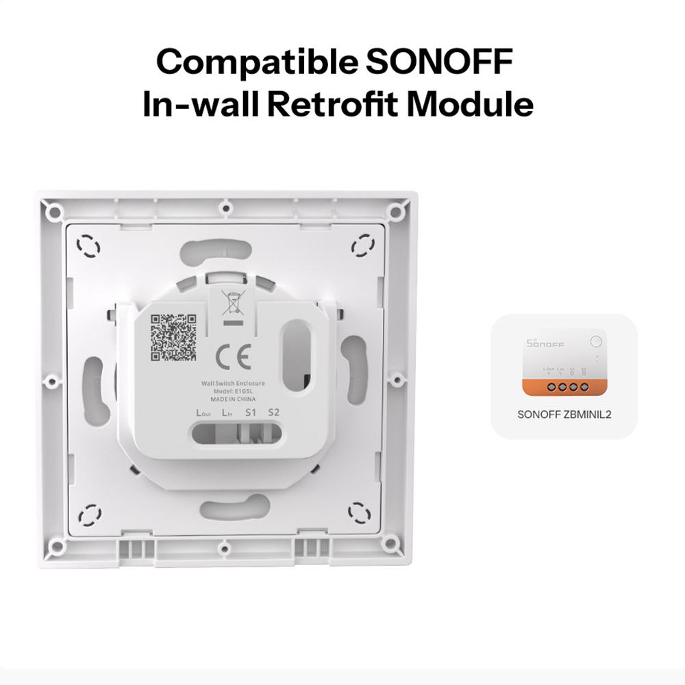 SONOFF E1GSL For Sonoff ZBMINIL2 Retrofit Module 1-Gang Wall Switch Enclosure No Neutral Wire Required, 86mm x 86mm