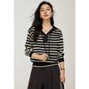 Women's V-Neck Hooded Striped Knit Sweater