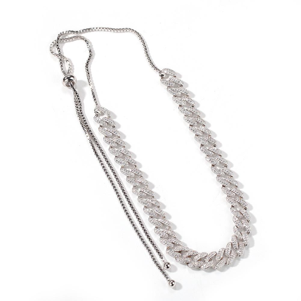 New 9mm Adjustable Hip Hop Jewelry CZ Stone Iced Out White Rose Gold Cuban Link Chain Necklace for Men and Women Choker Necklace