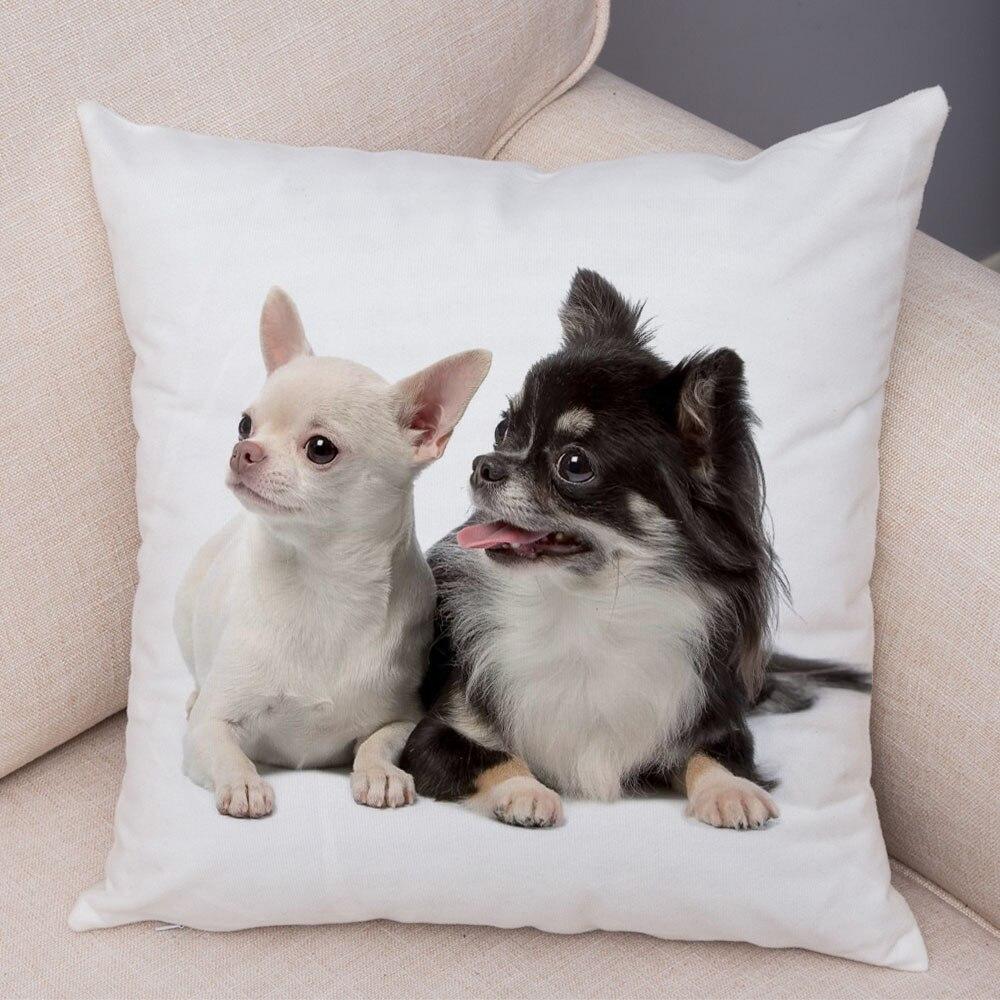 Cute Pet Animal Pillowcase Decorative Cute Puppy Chihuahua Pillowcase Soft Plush Cushion Cover for Car Sofa Home 45x45cm