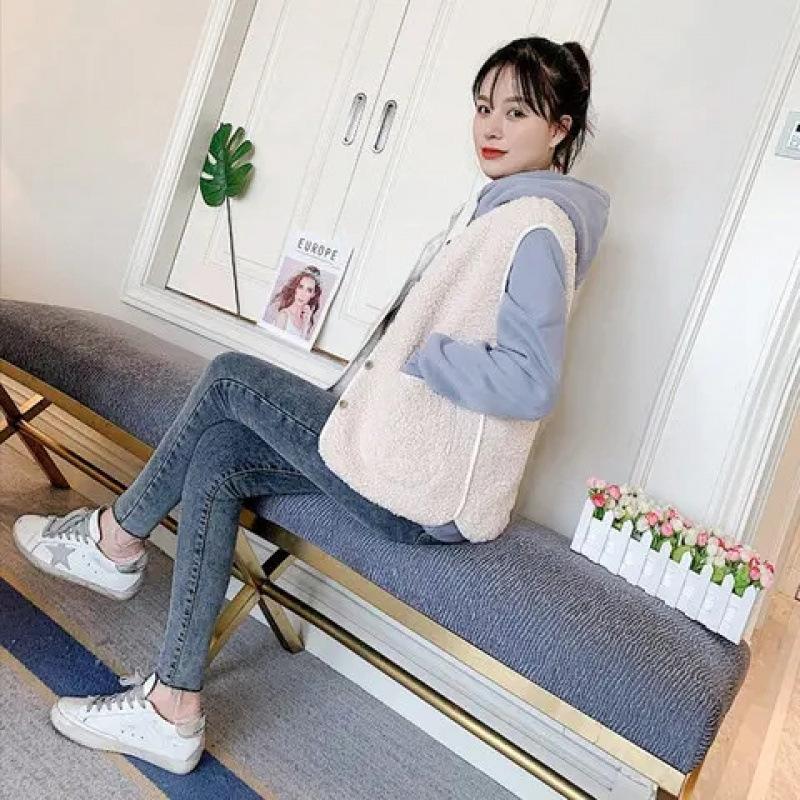 МОДА 2024 года жилет из искусственной овечьей шерсти для женщин, новый осенне-зимний вариант, корейская версия, универсальный женский жилет, внешний жилет, жилет, одежда