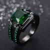 Vintage Male Female Crystal Green Ring Charm Black Gold Wedding Rings Punk Square Zircon Engagement Rings For Men Women