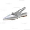 Elegant Patent Leather Low Heel Sandals for Women Shiny Crystal Pointed Toe Party Dress Shoes Size40 Comfort Slingback Sandals
