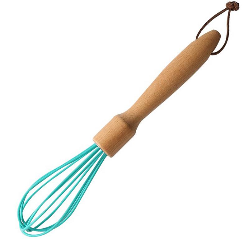 Silicone Whisk Egg Beater Wood Handle Egg Whisk Manual Dough Whisk Cream Butter Mixer Blender Kitchen Whisk Egg Cooking Tools