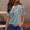 Футболки для женщин, плиссированные, с круглым вырезом, нарядные, повседневные, блузки с принтом, с коротким рукавом, летние топы, свободный крой