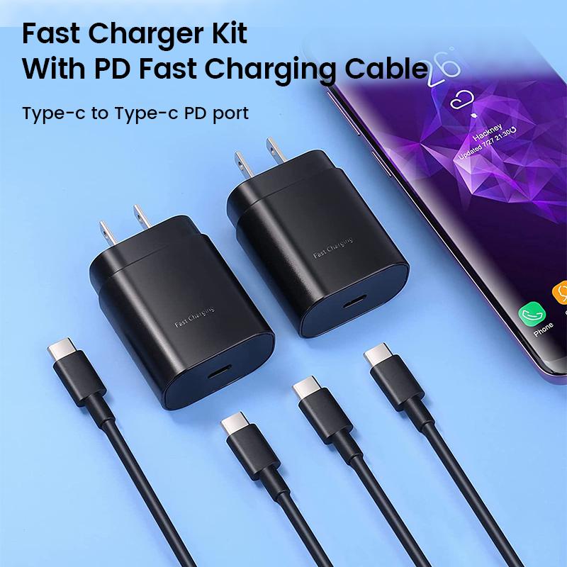 Зарядное устройство USB-C/Type C мощностью 25 Вт для Samsung Galaxy S24 S23 S22 S21 S20 Note10 20 a34 a54 A13 A14 A71 A80 S8 S10, кабель для быстрой зарядки с USB C на Type C