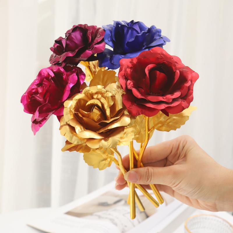 5pcs 24K Foil Plated Rose Valentine's Day Creative Gift Gold Rose Lasts Forever Love Wedding Decor Lover Lighting Roses