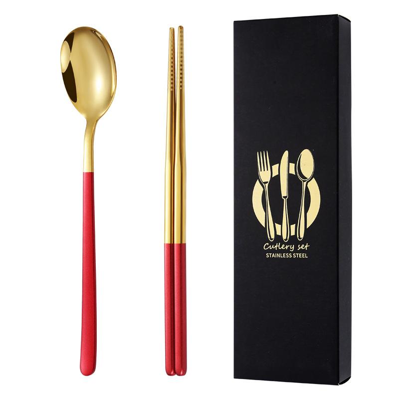 Подарочная коробка из нержавеющей стали 304, нож, ложка, палочки для еды, специальный набор, набор для приготовления пищи, семейная кухня, дорожный, полный набор, 2 шт.