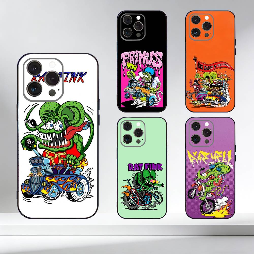 Чехол для телефона R-Rat F-Fink Art Design для iPhone 17,16,15,14,13,12,11 Plus,Pro Max,XS, Черный мягкий силиконовый чехол