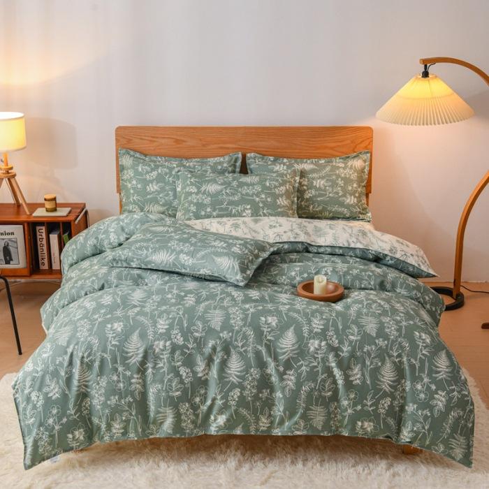 Утолщенный потертый комплект из четырех предметов, осенне-зимний комплект из хлопка из 4 предметов, простыня, пододеяльник, комплект наволочек, постельное белье.