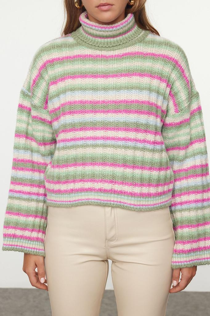 Женский модный стильный свитер, зеленый цветной трикотаж, свитер