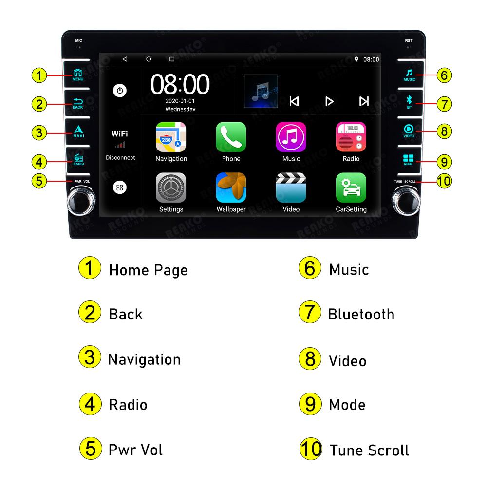 Reakosound 8 Inch Car Radio 1 Din Wireless CarPlay Android Auto Car Multimedia Player Bluetooth Video MP5 Player 8" Touch Screen Wifi HD Video FM
