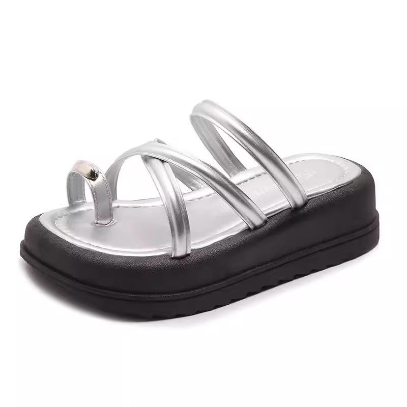 Cool Slippers Women's Outer Wear Summer New Thick-soled Heightening Small Beach Shoes Muffin Bottom Cover Toe Half Slippers