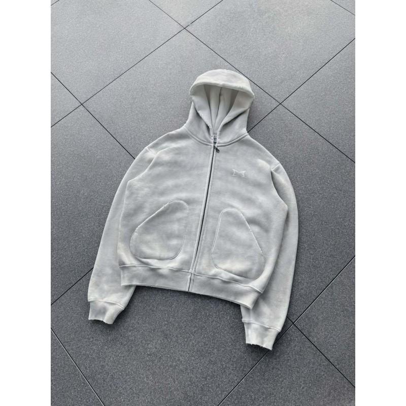 Mens Hooded Zip-Up Sweatshirt Loose Fit Streetwear Long Sleeve Printed Casual Top