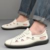 2025 Summer Shoes Men Sandals Genuine Leather Flat Non-slip Holiday Soft Summer Male Footwear Black Beige D473