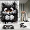 Милая черно-белая кошка Занавеска для душа Пушистый котенок Арт Мультяшный дизайн Любитель домашних животных Декор Водонепроницаемая ткань Набор занавесок для ванной Дом