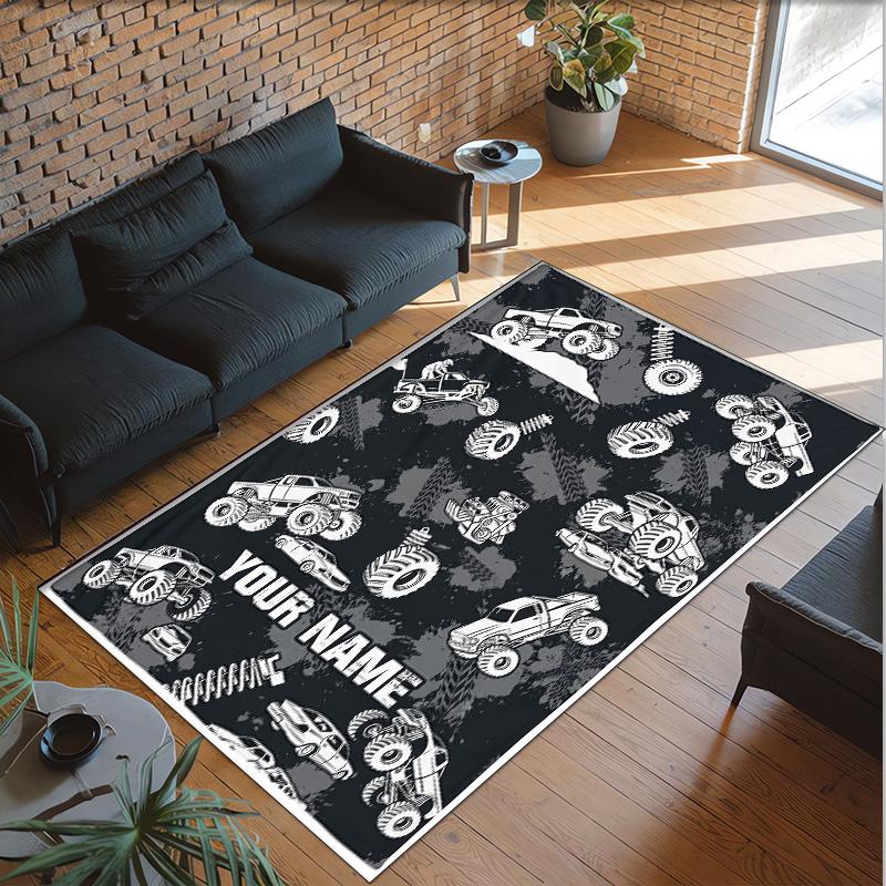 Truck Theme Crystal Velvet Floor Rug Personalized Custom Name Text Warm Carpet Home Decoration