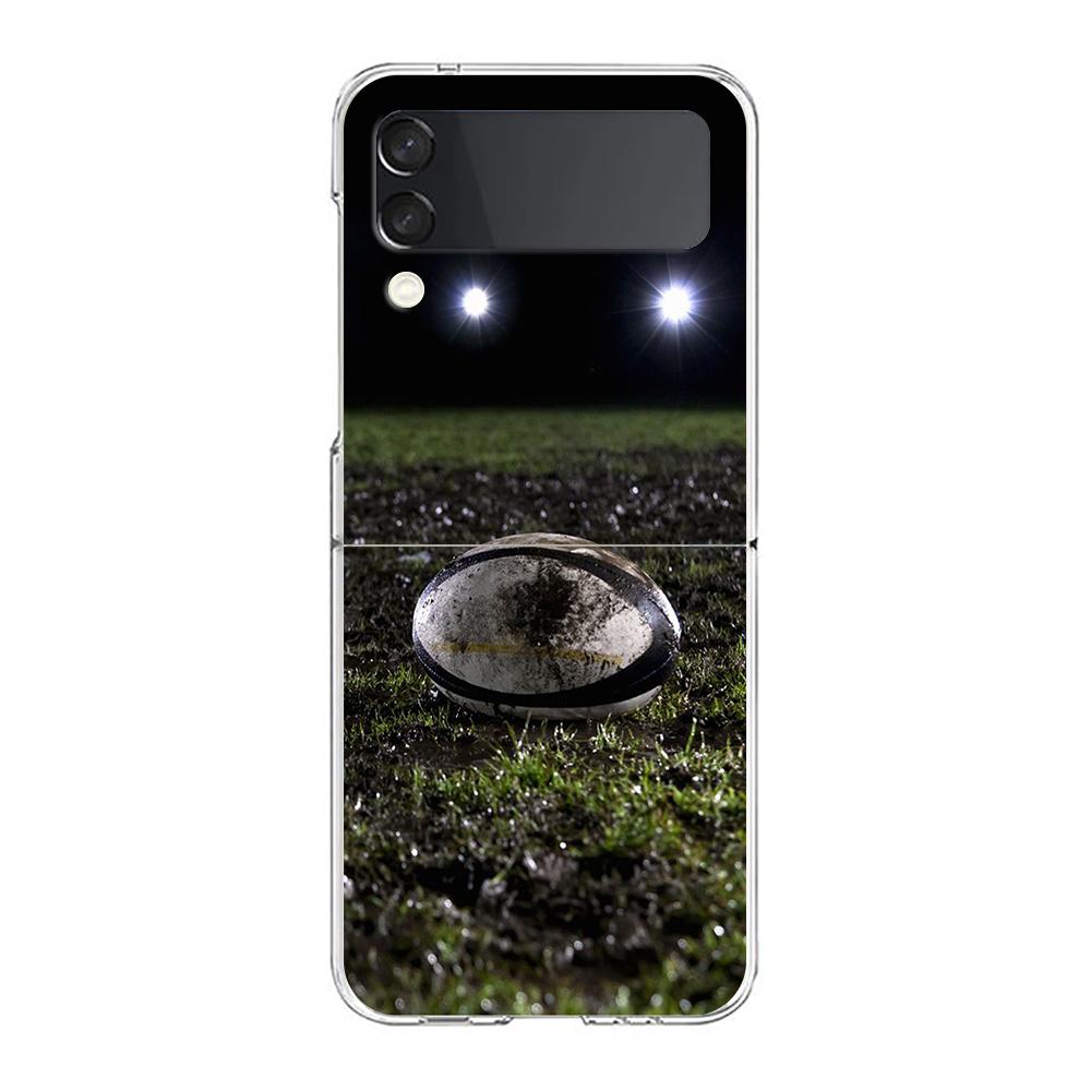 Phone Case For Samsung Galaxy Z Flip 3 4 5 Hard Folding Clear PC Bumper Rugby Ball For Samsung Z Flip 6 Cover