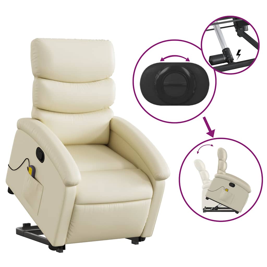 Massage Recliner with Rising Aid Cream Faux Leather