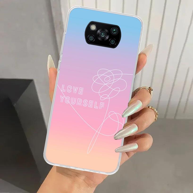Люби Себя Цветочное Сердце Линия Kpop Чехол для Телефона для Xiaomi Poco X5 X6 X7 Pro F7 Ultra M7 Redmi 15 15C 13 13C 12 12C 10 10A 10C 9