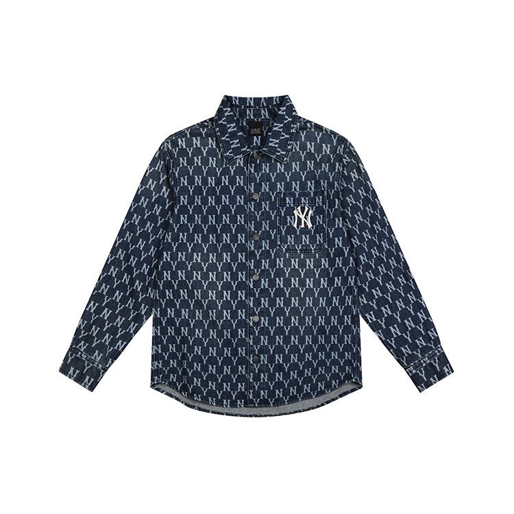 MLB New York Yankees Floral Series All Over Print Denim Long Sleeve Shirt Unisex shirts Blue 31WSN3041-50U