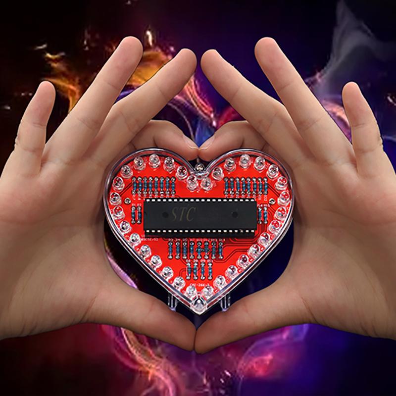 Led Heart-Shaped Flow Light Diy Electronic Kit With 32 Colorful Led Lights Diy Soldering Practice Kit Battery Powered