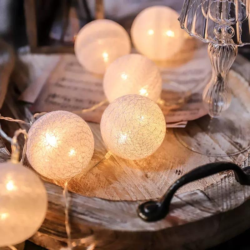 20LED Cotton Thread Wrapped Fairy Light String Cotton Ball Fairy Light Indoor Boudoir Bedside Carpet Decoration Wedding Christmas Holiday Lighting