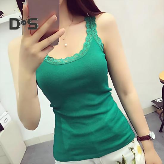 Женская туника с кружевной отделкой, топ без рукавов на тонких бретельках, летняя майка с круглым вырезом, майки