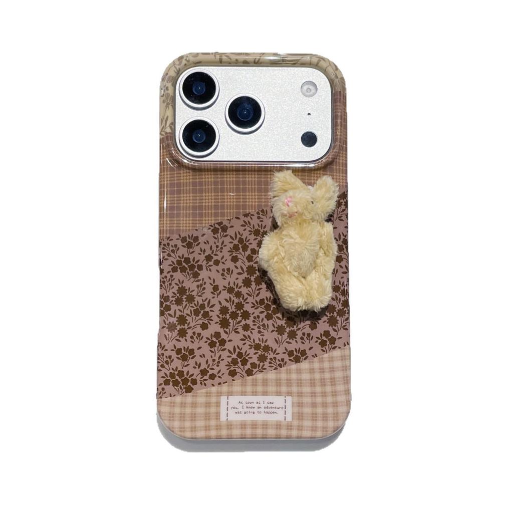 Клетчатый Чехол для Телефона в Ретро Стиле с Кроликом: Полное покрытие, Защита от падений для Apple 17 Promax и 16 Pro