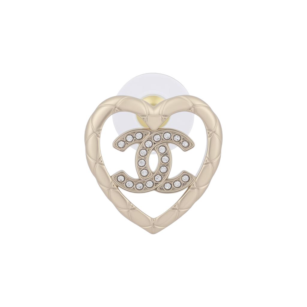 Chanel 25A Early Autumn Heart Shaped Design Earrings Unisex Earrings Gold ABG044B20950U1744