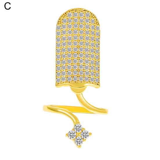 Кольцо для ногтей, полое блестящее кольцо со стразами, инкрустированное сверкающими регулируемыми отверстиями, геометрическое маникюрное кольцо для женщин