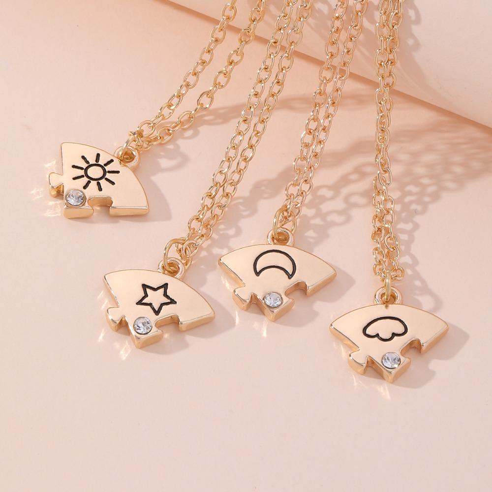 4pcs/set Rhinestone Jigsaw BFF Necklace Jewelry Set Sun Moon Cloud Star Necklace Gift