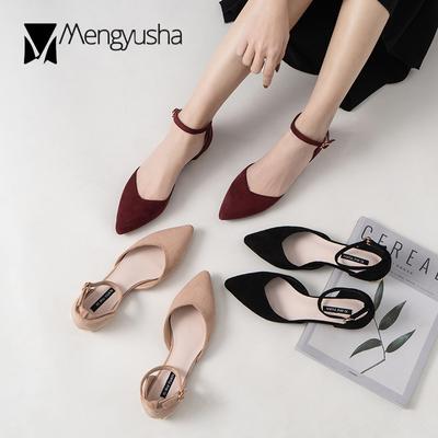 Модные замшевые босоножки D'orsay с металлическим покрытием на низком каблуке для офиса, женские сандалии с острым носком и пряжкой, элегантные летние рабочие туфли с закрытым носком для женщин