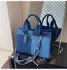 2025 New Fashion Contrasting Color Splicing Denim Handbag Bag Women's Shoulder Messenger Bag Commuter Casual Tote Bag