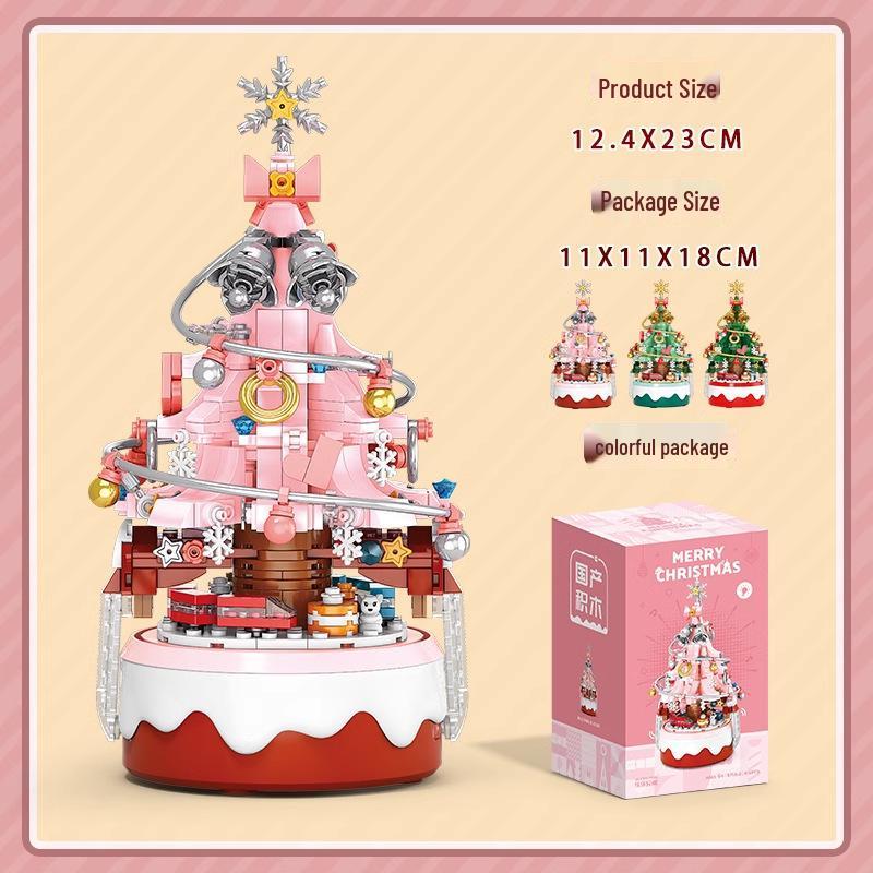 Музыкальная шкатулка-елка из строительных блоков - Игрушки Санта и снеговик для детей