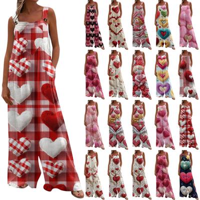 Женский модный повседневный свободный комбинезон с карманами и принтом ко Дню святого Валентина