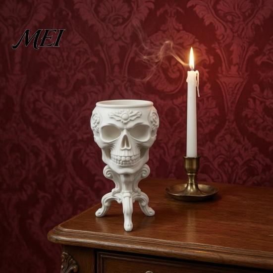 Retro Flower Pots Mini Gothic Skull Planter Pot, 3D Printed Creepy Flowerpot, Decorative Succulents Plants Container, Desk Decoration for Halloween