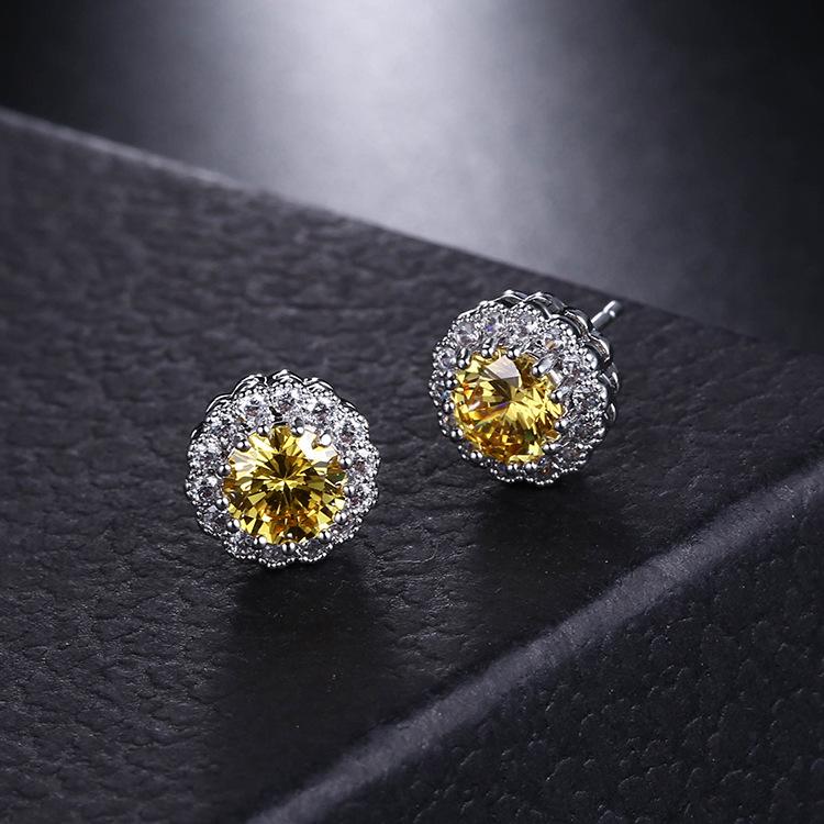 Floral Zircon Earrings, Duolian Girls' Jewelry, White Gold Plated, Korean Fashion Style