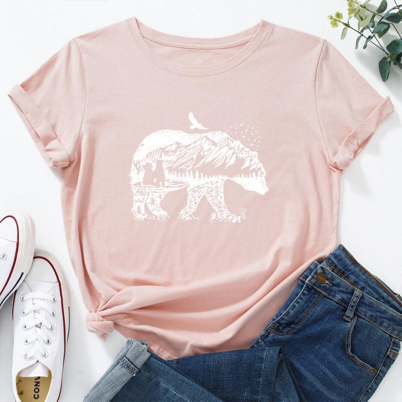 Summer Women's Printed Polar Bear Pure Cotton Loose Round Neck Short Sleeved T-Shirts Women’s